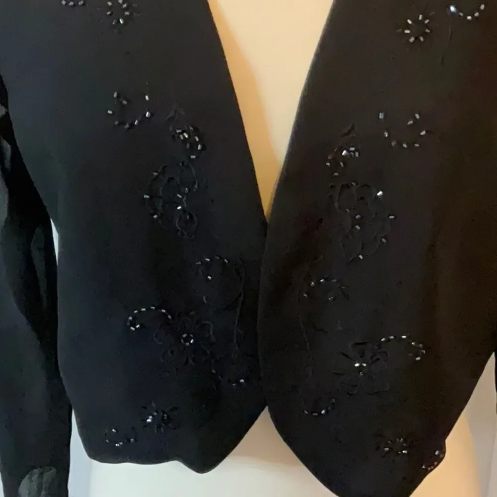 R &‎ K Originals Blazer Jacket Coverup Black Sheer Sleeves Size 12